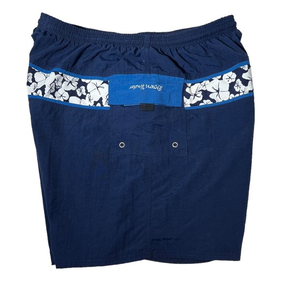 VTG Down Under Swim Trunks Navy/Wh Floral Trim Pockets Lined Elastic Taiwan XL - Picture 3 of 7
